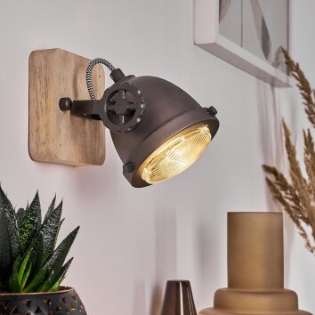 Herford Muurlamp Bruin, Hout donker, Zwart, 1-licht
