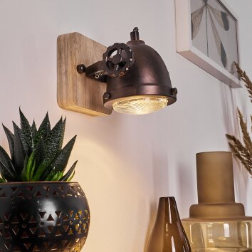 Herford Muurlamp Hout licht, Koperkleurig, 1-licht