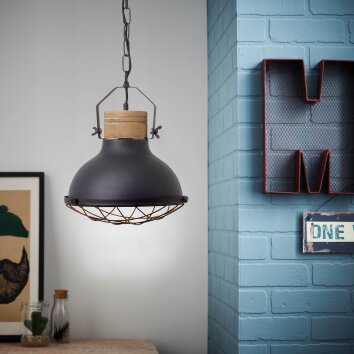 Brilliant Emma Hanglamp Hout licht, Zwart, 1-licht