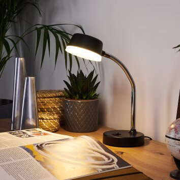 Pineda Tafellamp LED Chroom, Zwart, 1-licht