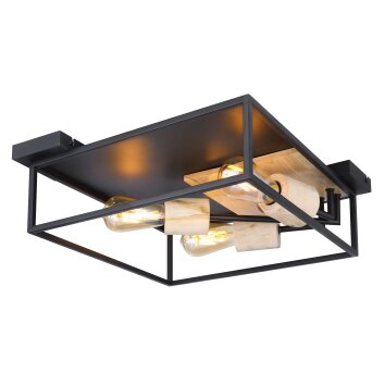 Globo HAGAR Plafondlamp Hout licht, Zwart, 3-lichts