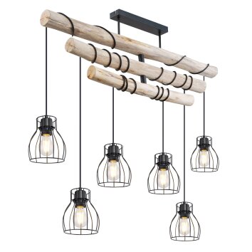 Globo MINA Plafondlamp Hout licht, Zwart, 6-lichts