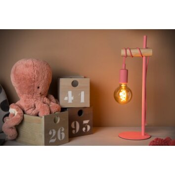 Lucide Pola Tafellamp Hout donker, Roze, 1-licht
