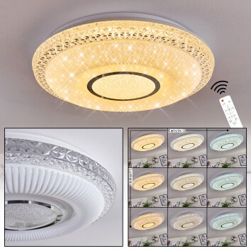 Avoriaz Plafondlamp LED Transparant, Helder, Wit, 1-licht, Afstandsbediening