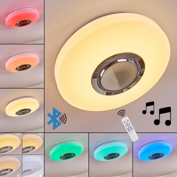 Sambani Plafondlamp LED Chroom, Wit, 1-licht, Afstandsbediening, Kleurwisselaar