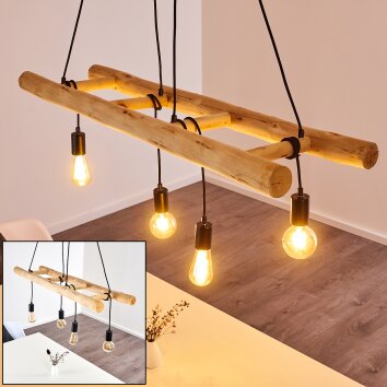 Palmetto Hanglamp Hout licht, Zwart, 4-lichts