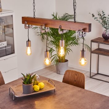 Hautahi Hanglamp Hout donker, Zwart, 4-lichts