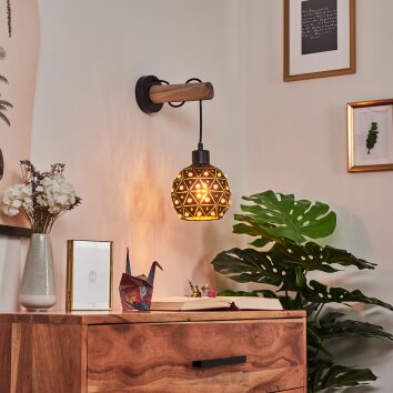 Sunasau Muurlamp Hout licht, Zwart, 1-licht