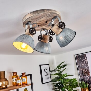 Orny Plafondlamp Hout licht, Nikkel mat, 3-lichts