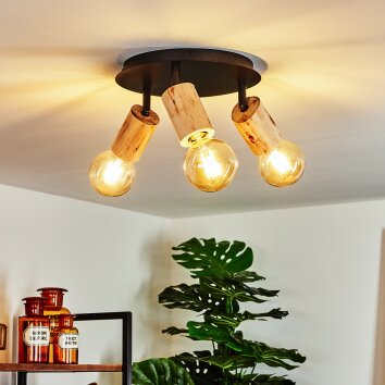 Vasanello Plafondlamp Hout licht, Zwart, 3-lichts