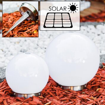 Kogellamp set solar LED roestvrij staal, 2-lichts