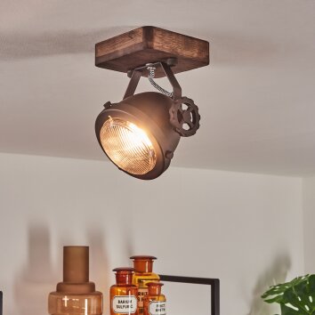 Herford Plafondlamp Bruin, Hout donker, 1-licht