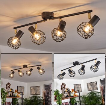 Palmira Plafondlamp Goud, Zwart, 4-lichts