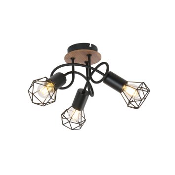 Globo XARA Plafondlamp Hout licht, houtlook, Zwart, 3-lichts