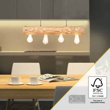 Brilliant Trabo Hanglamp Hout licht, Zwart, 4-lichts