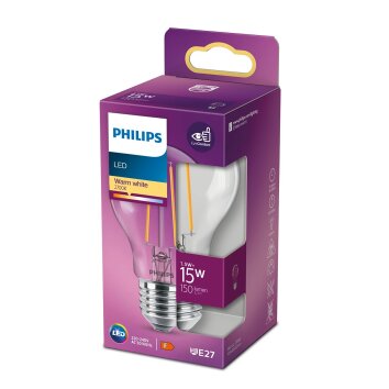 Philips LED E27 1,5 Watt 2700 Kelvin 150 Lumen Transparant, Helder, 1-licht