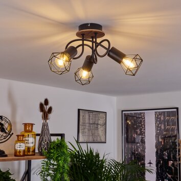 Borio Plafondlamp Bruin, Zwart, 3-lichts