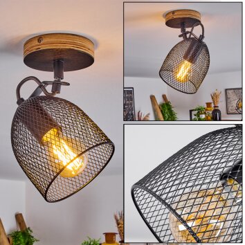 Hakvaag Plafondlamp Hout donker, Zwart, 1-licht