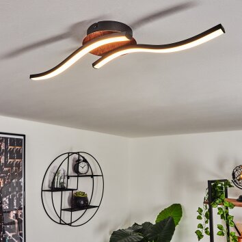 Odda Plafondlamp LED houtlook, Zwart, 2-lichts