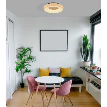Globo JOLLI Plafondlamp LED houtlook, 1-licht, Afstandsbediening