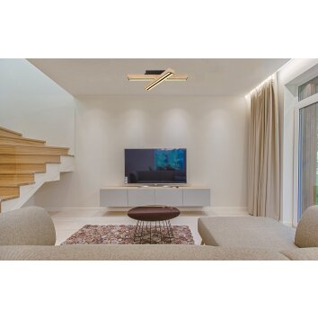 Globo DORO Plafondlamp LED houtlook, Zwart, 1-licht