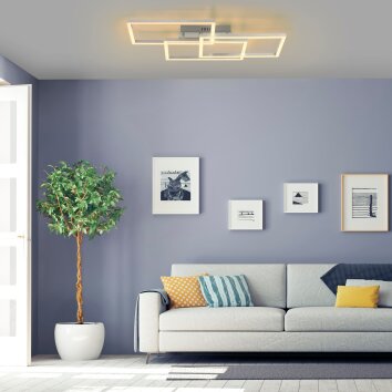 Leuchten-Direkt LOLAsmart-MAXI Plafondlamp LED Staal geborsteld, 3-lichts, Afstandsbediening, Kleurwisselaar