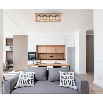 Globo PETTEY Plafondlamp Hout donker, Zwart, 4-lichts