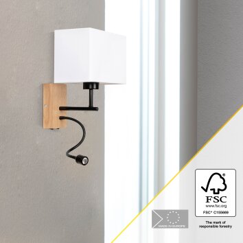 Brilliant-Leuchten Rayan Muurlamp LED Hout licht, Zwart, 1-licht