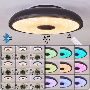 Vully Plafondlamp LED Zwart, 1-licht, Afstandsbediening, Kleurwisselaar
