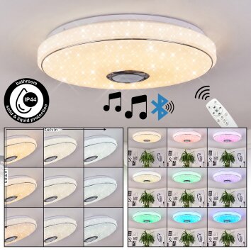 Cham Plafondlamp LED Chroom, Wit, 2-lichts, Afstandsbediening, Kleurwisselaar