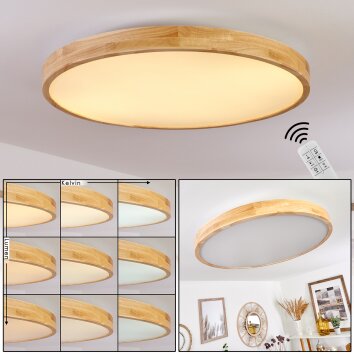 Bagaha Plafondlamp LED Bruin, houtlook, 1-licht, Afstandsbediening