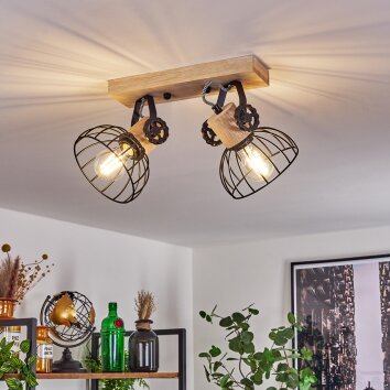 Orny Plafondlamp Natuurlijke kleuren, Zwart, 2-lichts