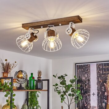 Orny Plafondlamp Hout donker, Wit, 3-lichts