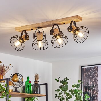 Orny Plafondlamp Natuurlijke kleuren, Zwart, 4-lichts