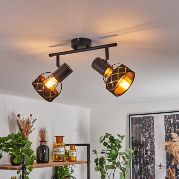 Tarasp Plafondlamp Zwart, 2-lichts