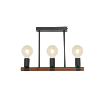 Globo HEINRICH Plafondlamp Hout donker, Zwart, 3-lichts