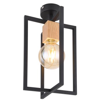 Globo MARCELLUS Plafondlamp Hout licht, Zwart, 1-licht