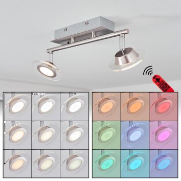Marsen Plafondlamp LED Nikkel mat, 2-lichts, Afstandsbediening, Kleurwisselaar