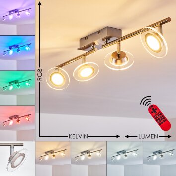 Marsen Plafondlamp LED Nikkel mat, 4-lichts, Afstandsbediening, Kleurwisselaar