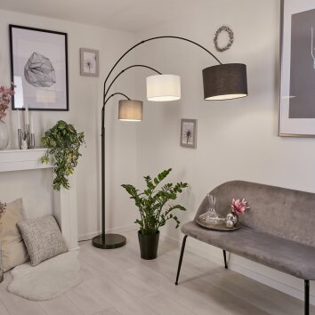 Renfrew Staande lamp Zwart, 3-lichts, Stoffen kap
