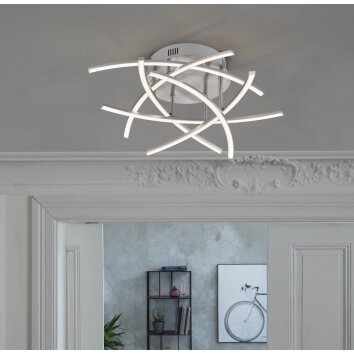 Fischer & Honsel Cross TW Plafondlamp LED Nikkel mat, 6-lichts, Afstandsbediening