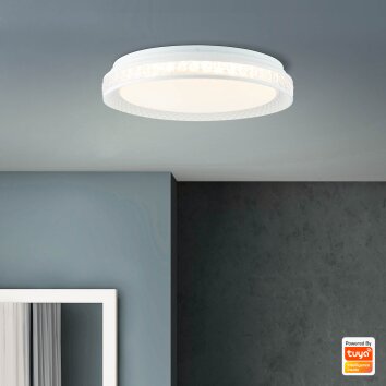 Brilliant Burlie Plafondlamp LED Wit, 1-licht, Afstandsbediening, Kleurwisselaar