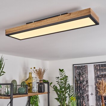 Salmi Plafondpaneel LED houtlook, Zwart, Wit, 1-licht