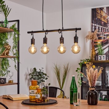 Ermatingen Hanglamp Donkerbruin, Nikkel mat, 4-lichts