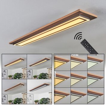 Blandford Plafondpaneel LED Bruin, houtlook, Zwart, 2-lichts, Afstandsbediening