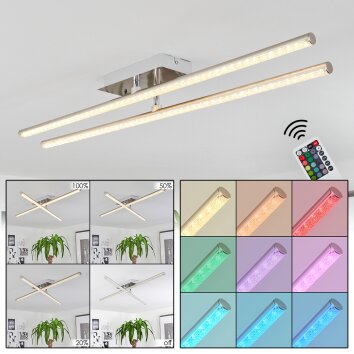Noppa Plafondlamp LED Chroom, Nikkel mat, 2-lichts, Afstandsbediening, Kleurwisselaar