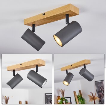 Javel Plafondlamp houtlook, Zwart, 2-lichts