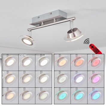Marsen Plafondlamp LED Chroom, Nikkel mat, 2-lichts, Afstandsbediening, Kleurwisselaar