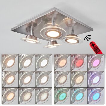 Marsen Plafondlamp LED Nikkel mat, 4-lichts, Afstandsbediening, Kleurwisselaar