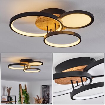 Avelal Plafondlamp LED Bruin, houtlook, Zwart, 1-licht